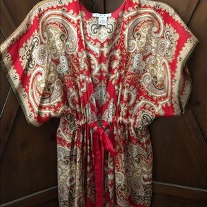 Red print Silk Kimono
